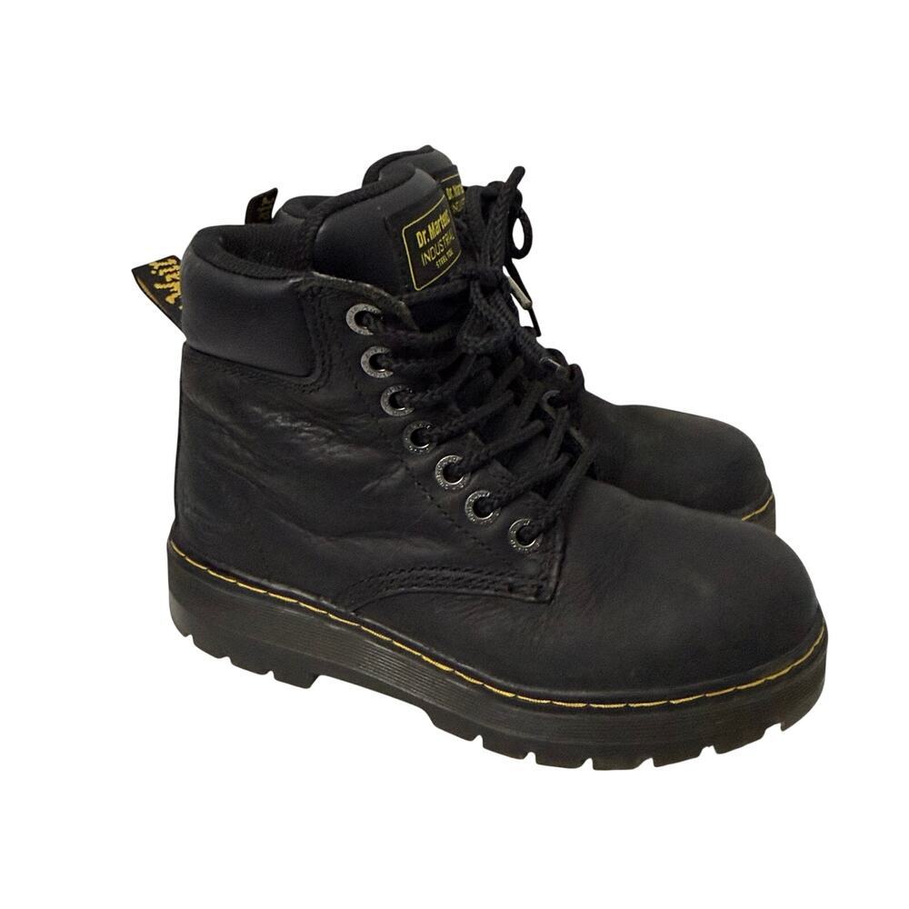 Dr Martens Boots Womens Size 6 Industrial Winchester Steel Toe Black Leather